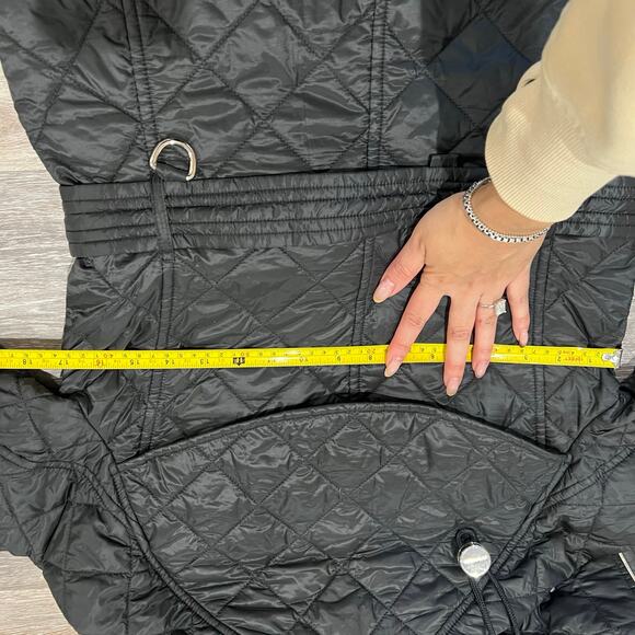 Burberry London Baughton Black Quilted Belted Removable Hood Jacket Size Small - Picture 13 of 14